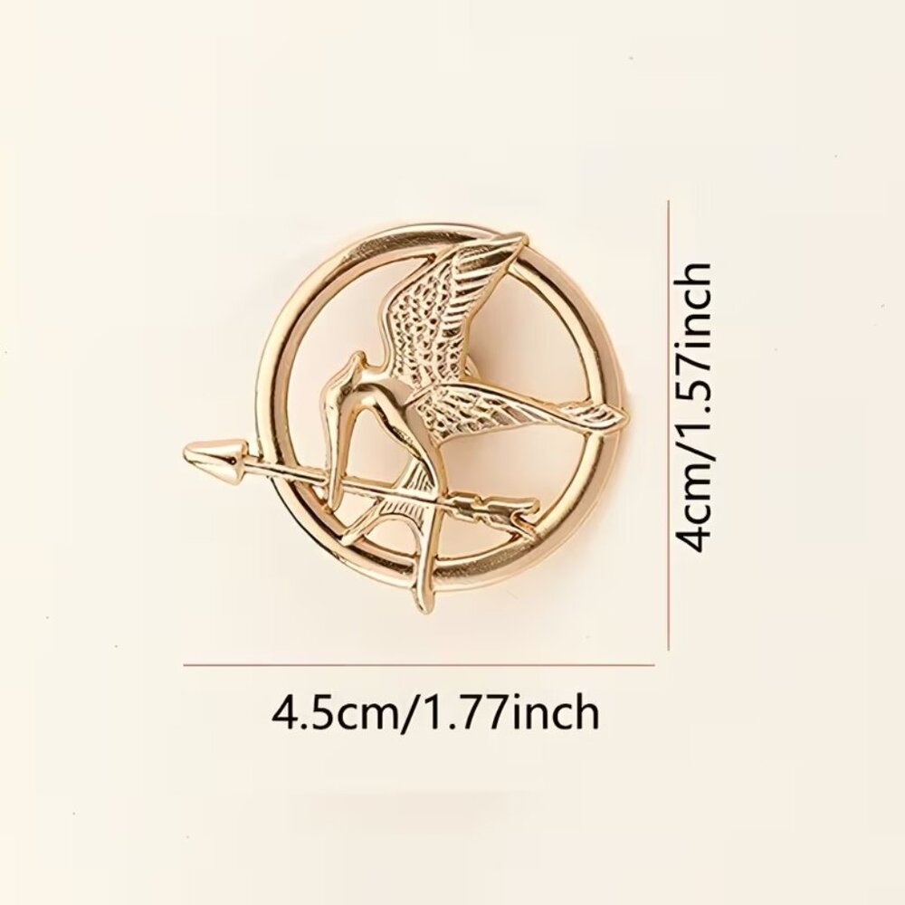 Mockingjay The Hunger Games Round Bird Arrow Pin Brass Tone Lapel Enamel Brooch